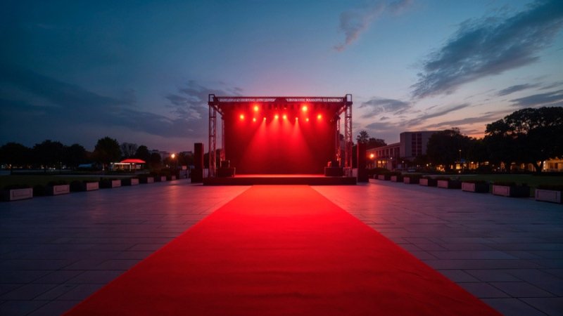 Red carpet leading to stage lights